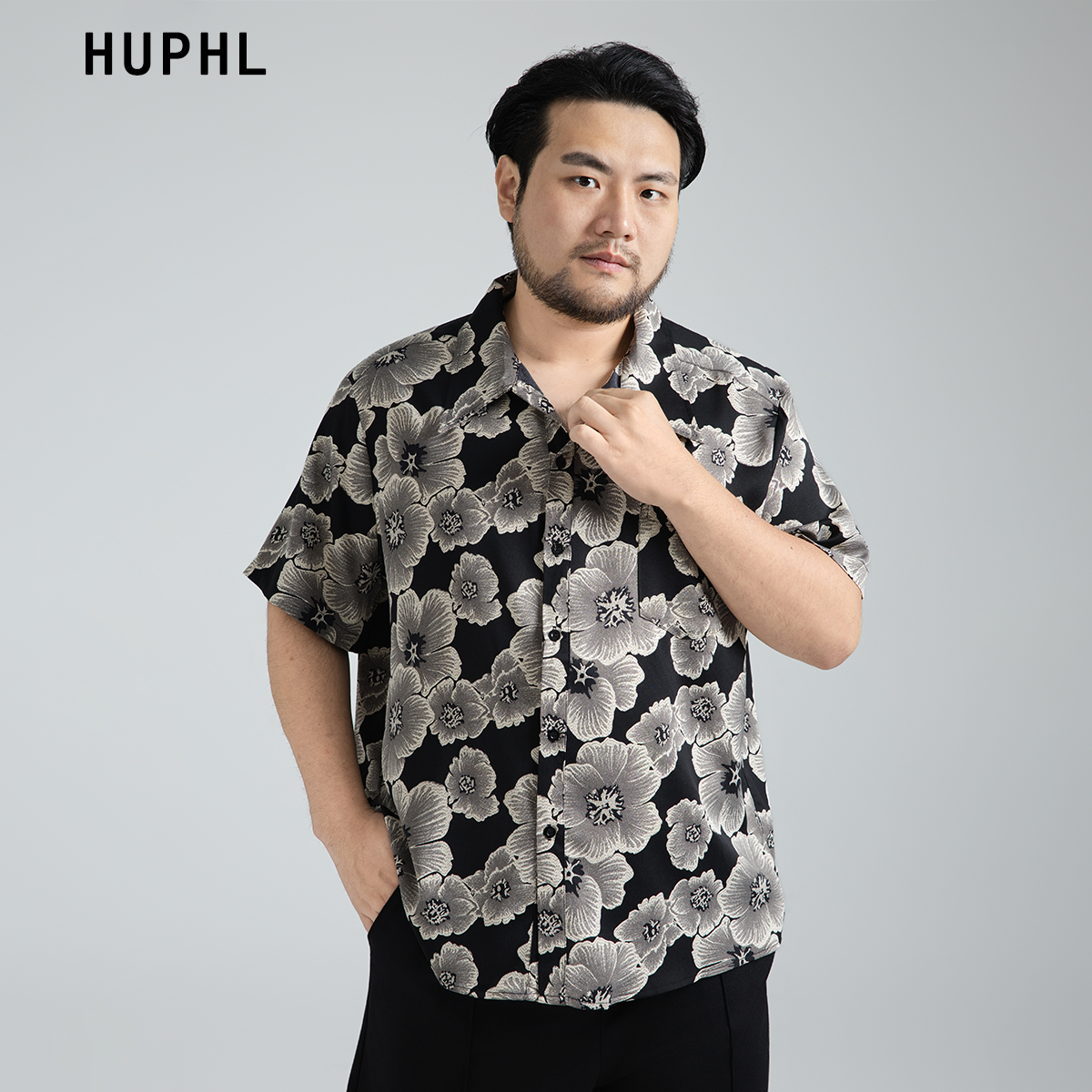 大码型男金丝梅满印古着复古短袖衬衫宽松百搭夏威夷夏季痞帅衬衣