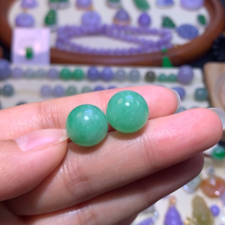 翡翠散珠南*阳绿珠一对