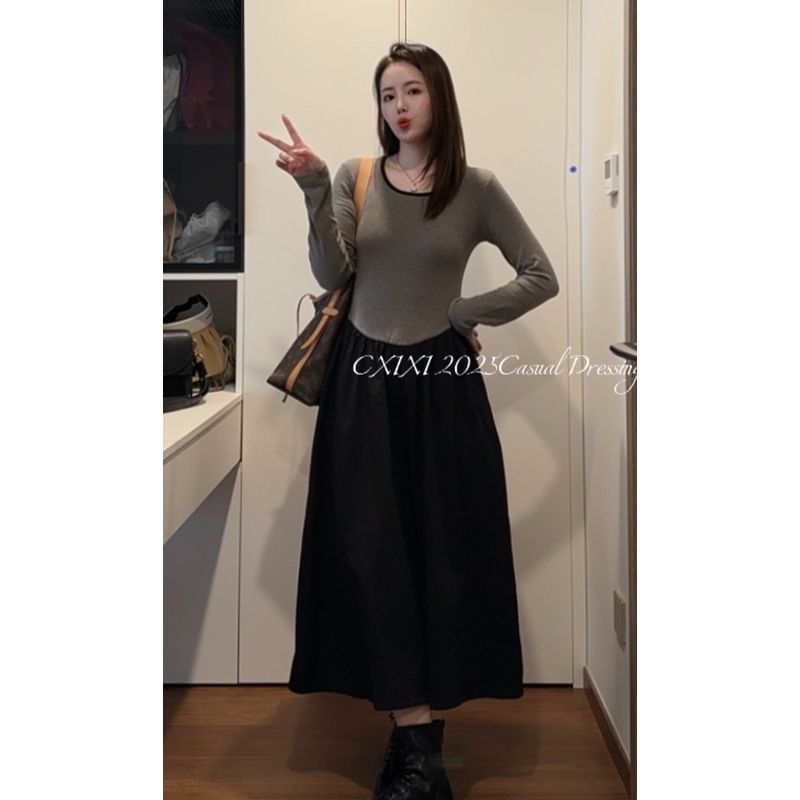 【陈禧禧】2025秋冬女款新款连衣裙爆款微胖显瘦遮肉中长裙百搭