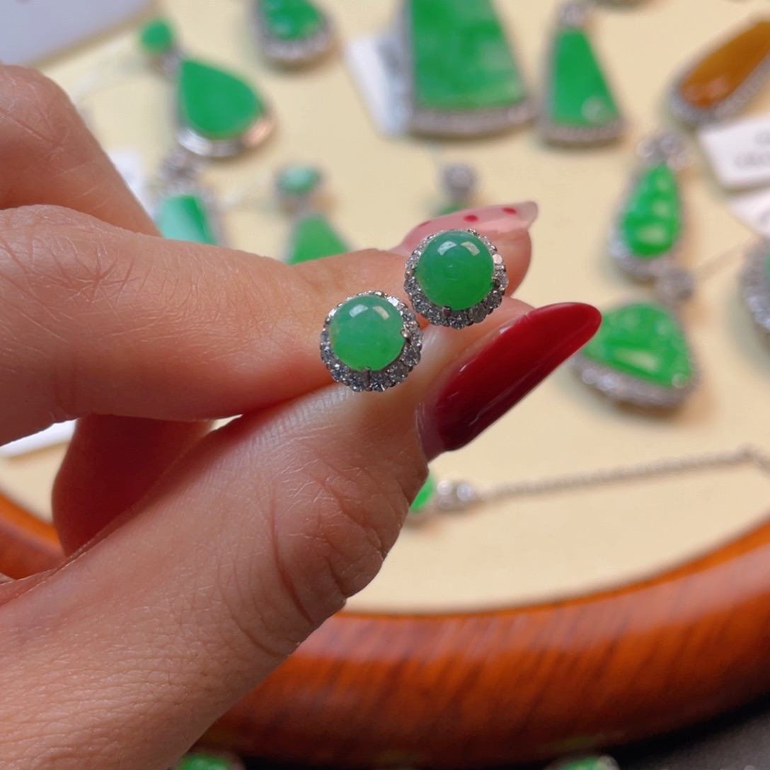 翡翠吊坠(不含链)银S925镶嵌耳钉