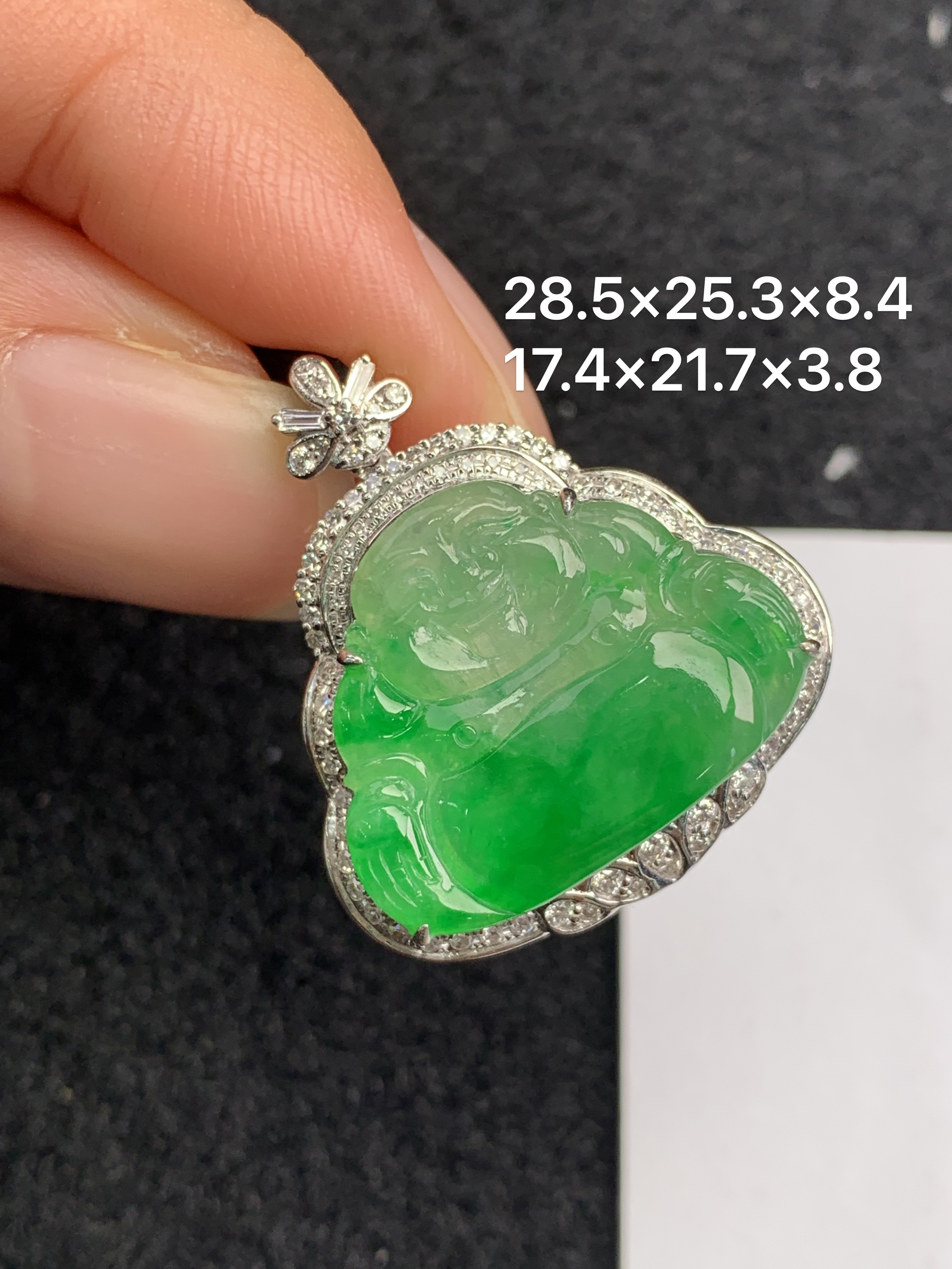 18K金镶嵌天然缅甸翡翠阳绿佛公吊坠