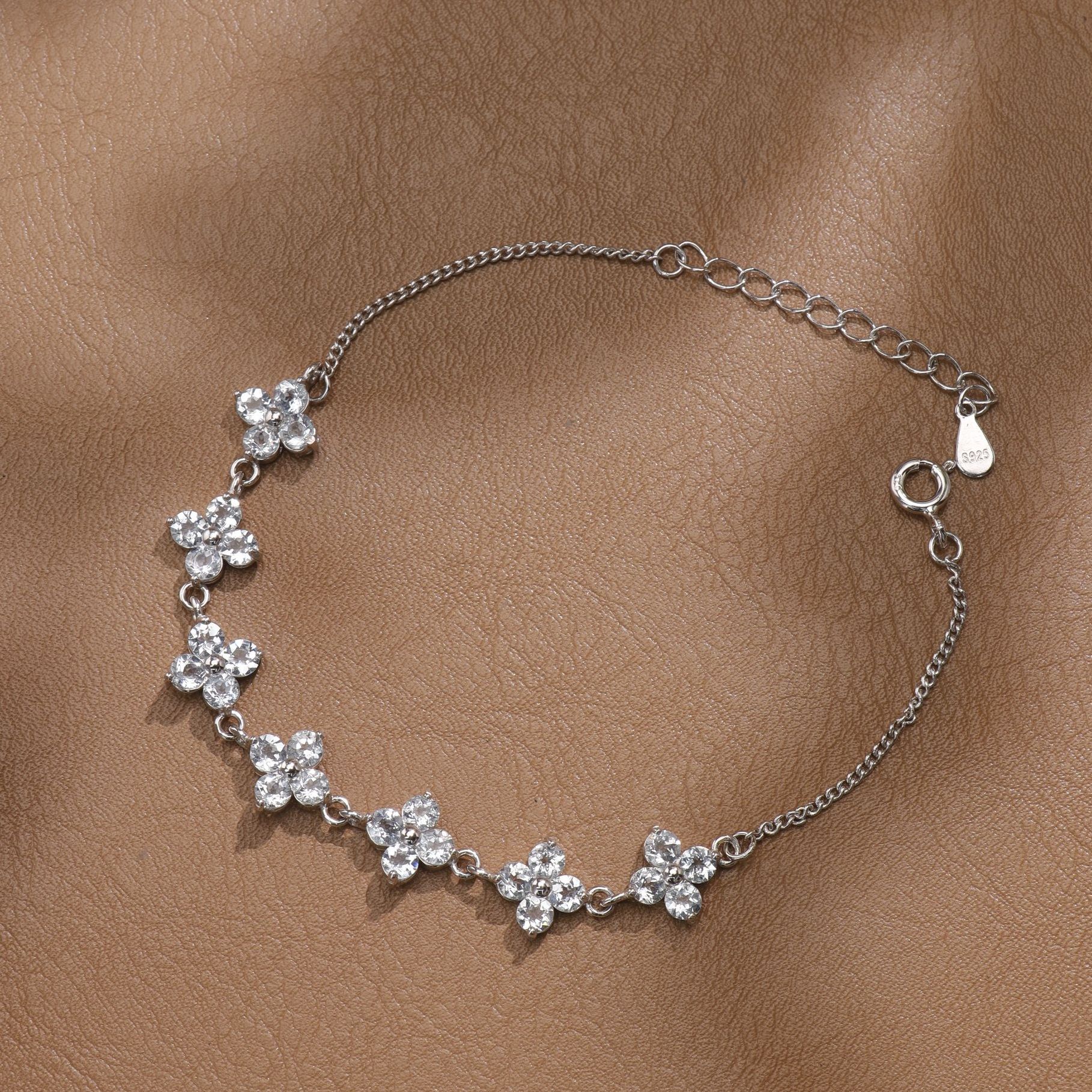 天然海蓝宝手链通体S925银（最短戴16cm）