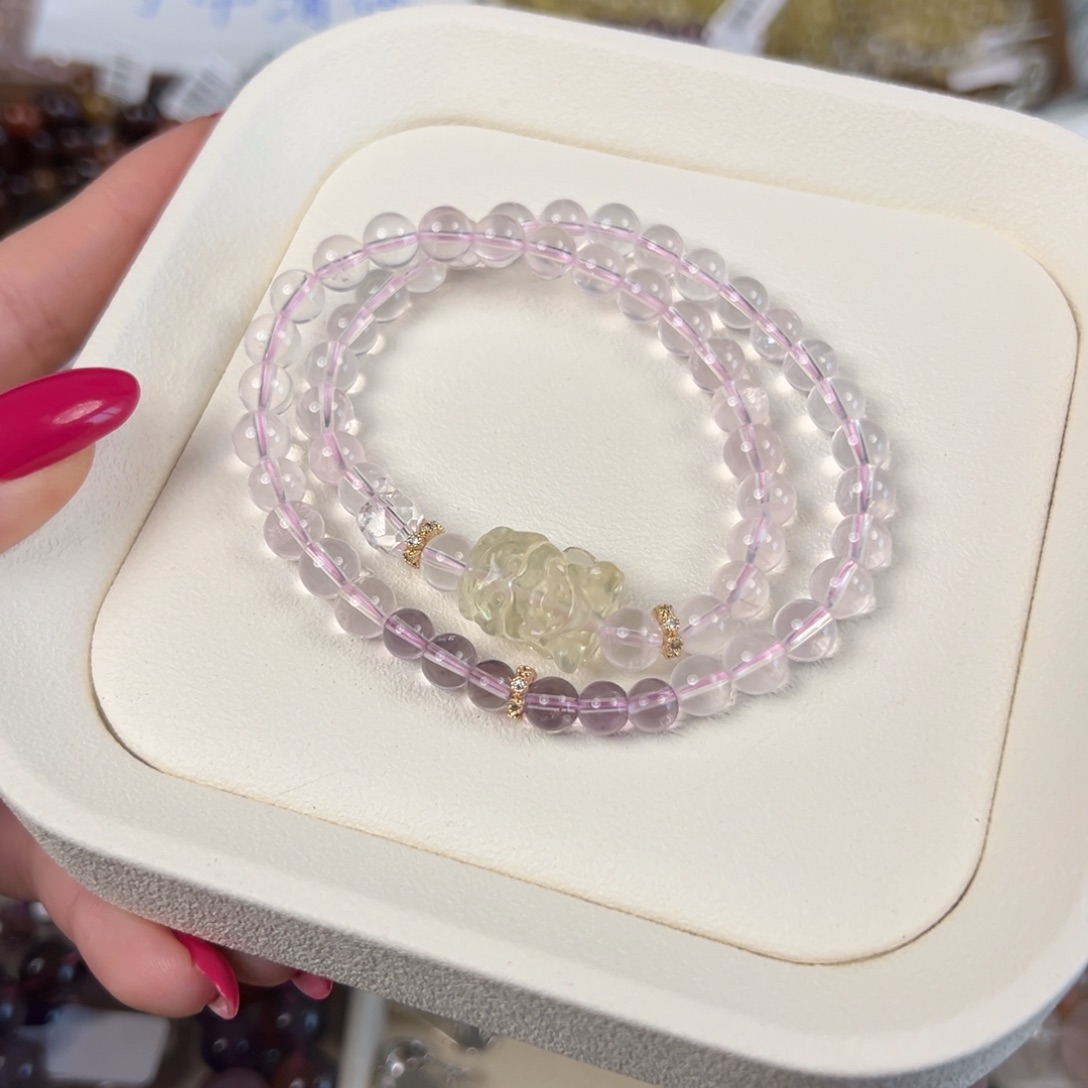 未镶嵌水晶手链粉晶双圈