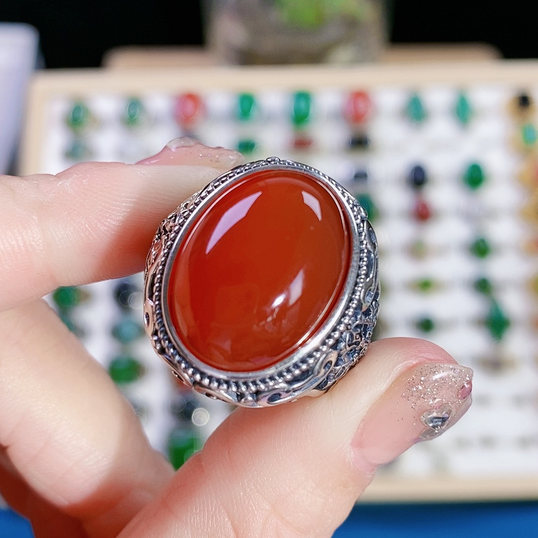 玛瑙/玉髓戒指银S925镶嵌