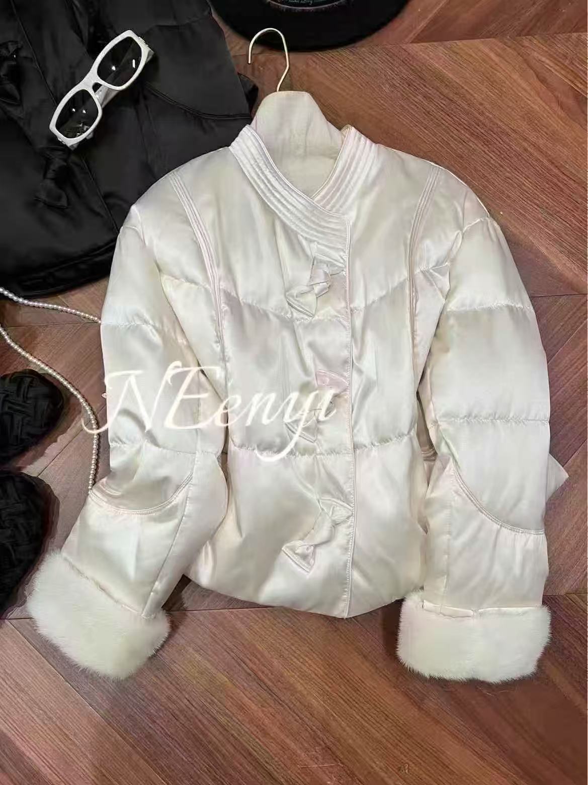 插肩袖环保毛百搭韩版女装短款冬季短款冬季羽绒服