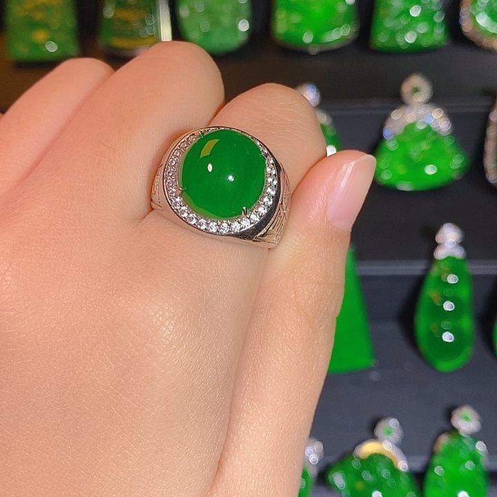 翡翠银S925镶嵌戒指bb