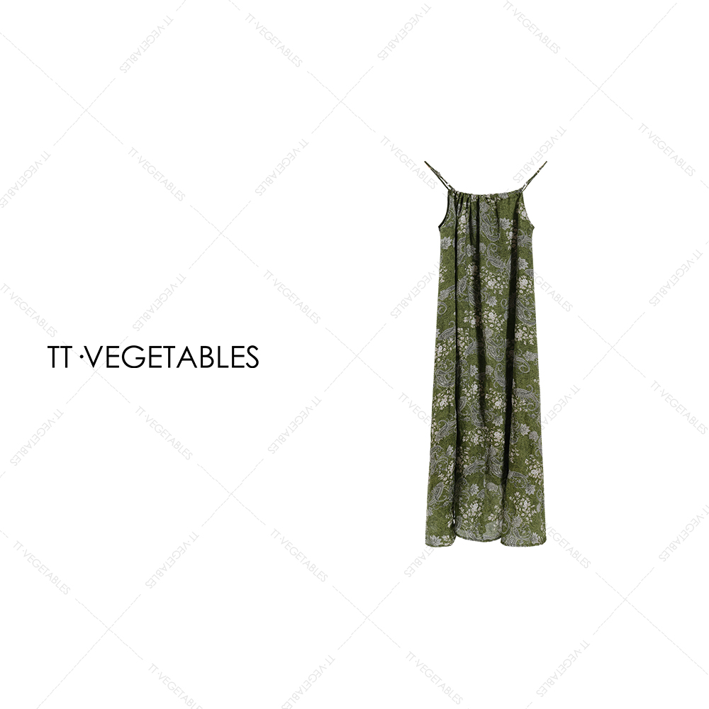 TT・VEGETABLES【序白】绿野 苎麻轻奢气质时尚无袖连衣裙517910