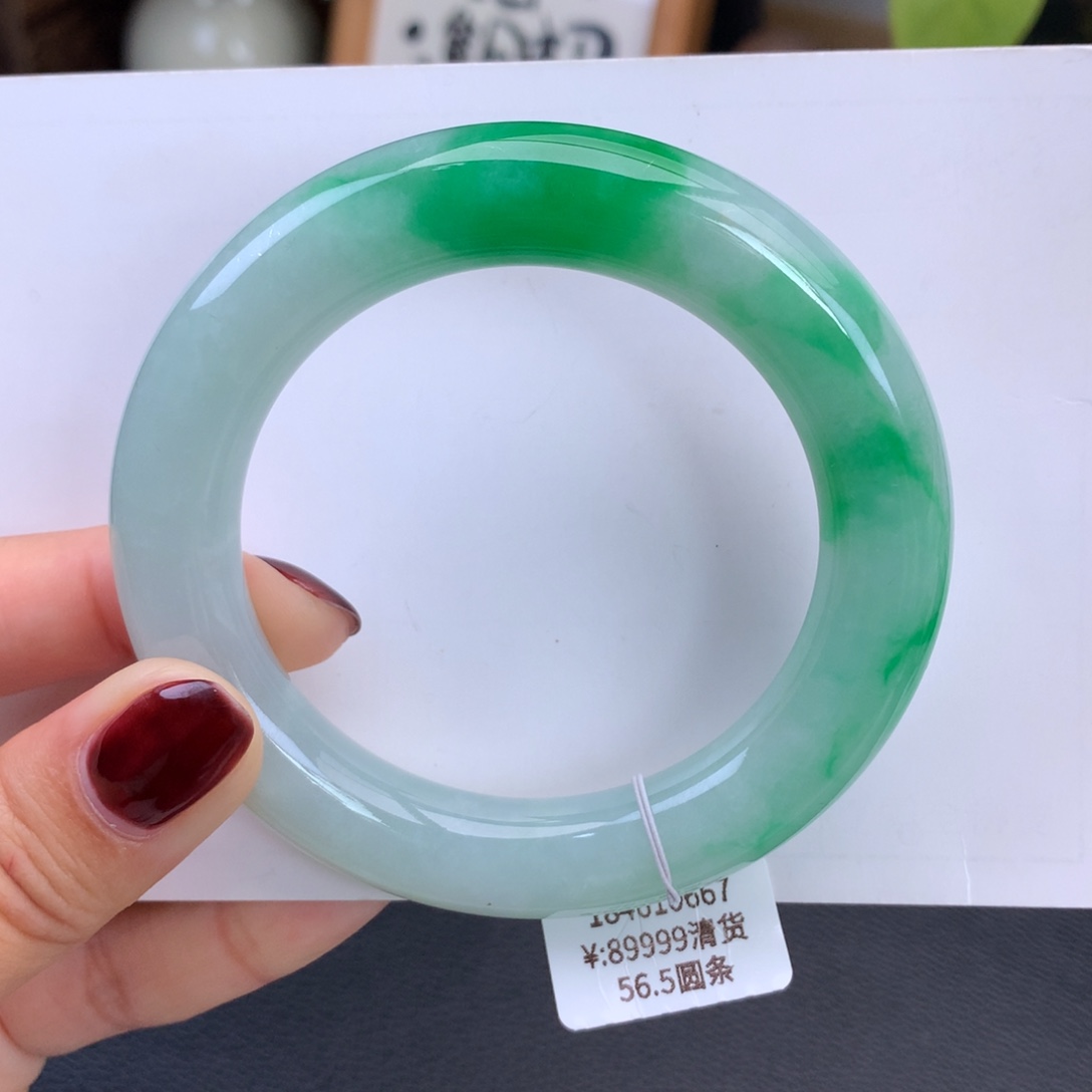 翡翠手镯未镶嵌糯冰辣绿胖圆手镯