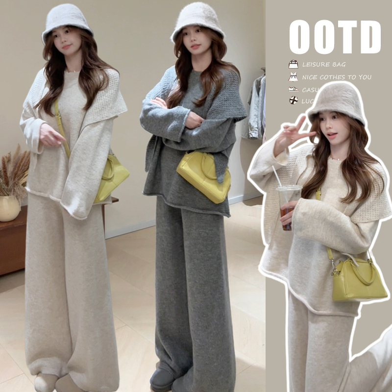 【枫丽】2025秋冬新款孕妇韩版时尚慵懒风松弛感针织毛衣裤子套装