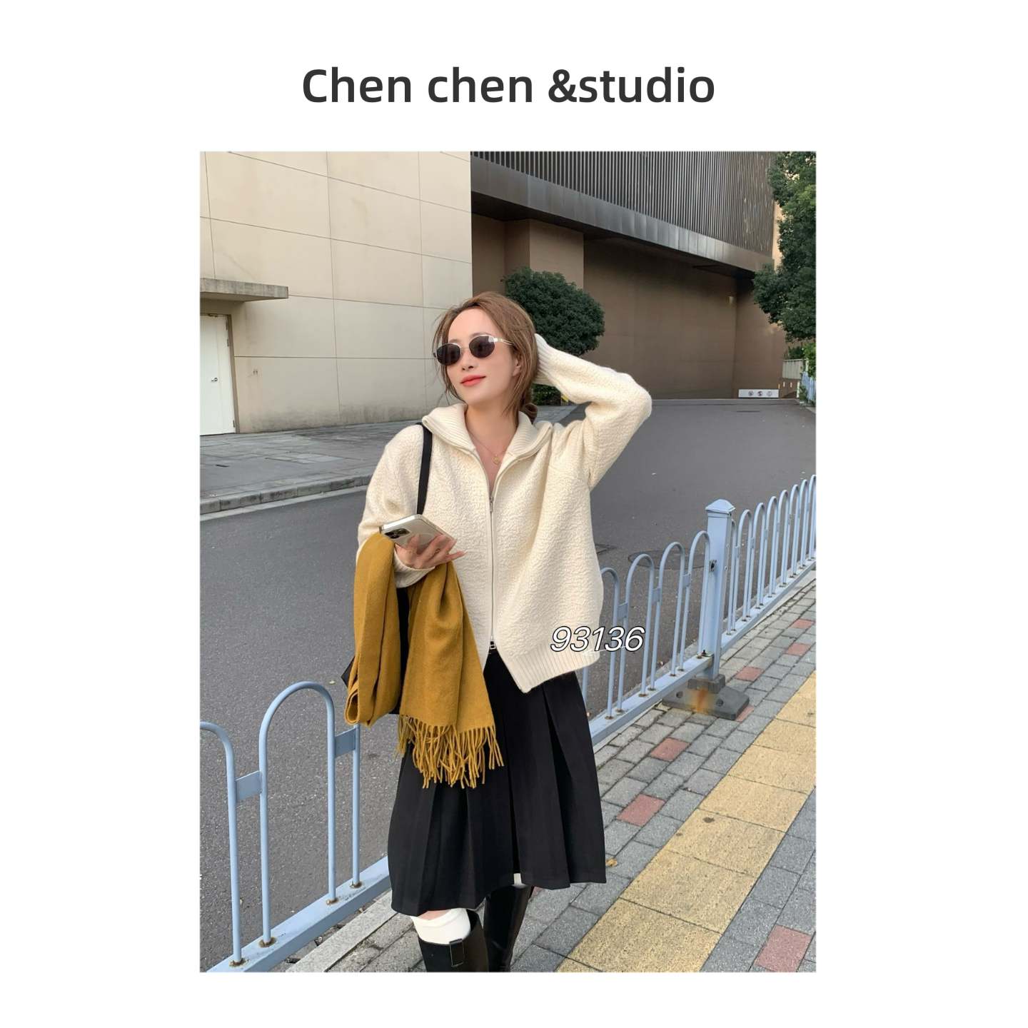 【韩系翻领拉链羊羔绒毛衣】慵懒风宽松纯色针织开衫百搭通勤外套女