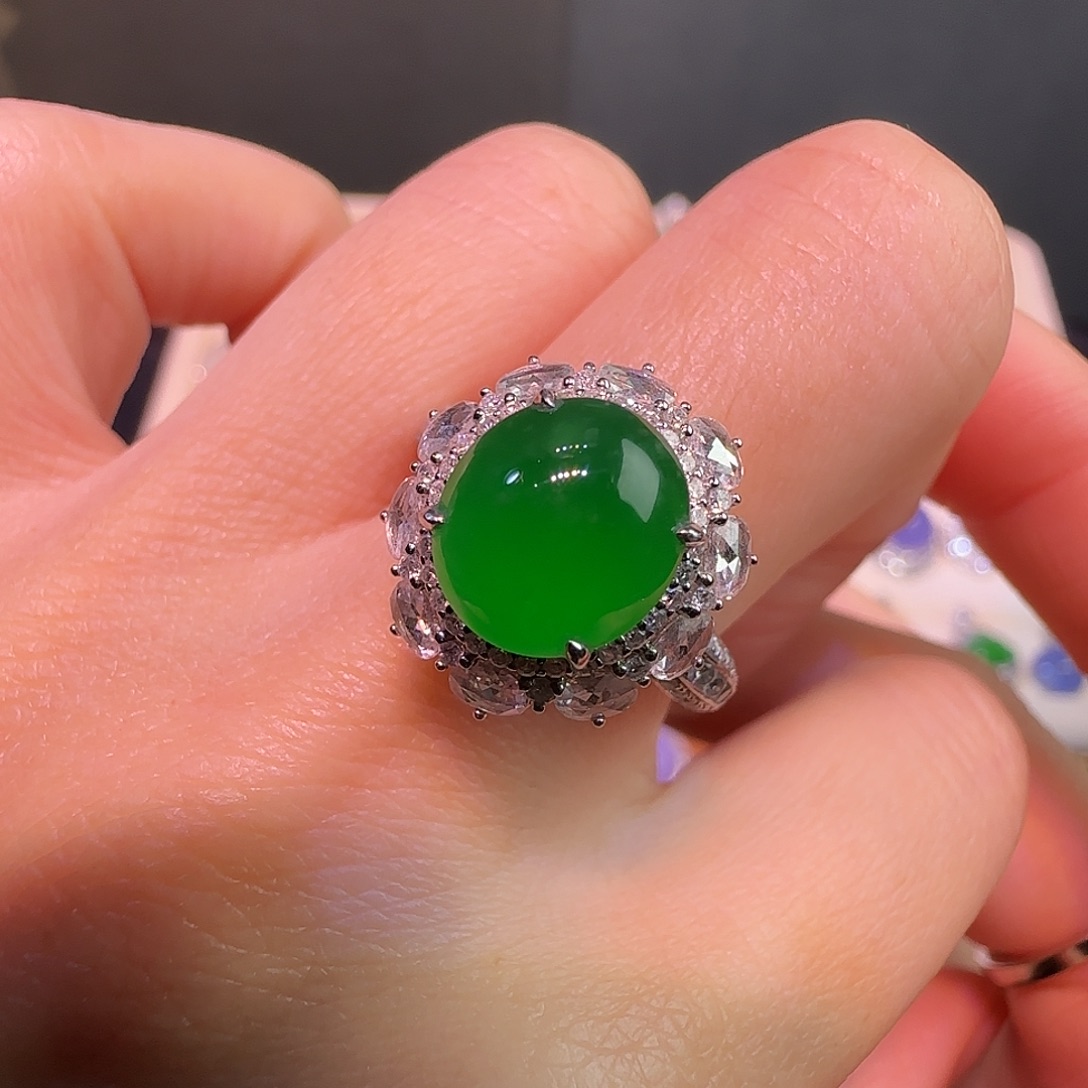 翡翠18K金镶嵌吊坠(不含链)