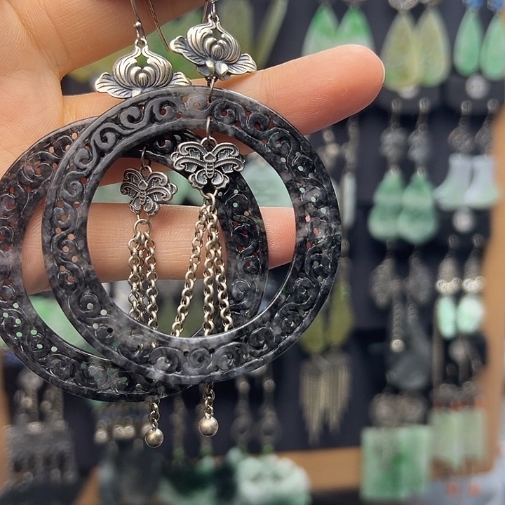 翡翠银S925镶嵌耳饰阿*44455