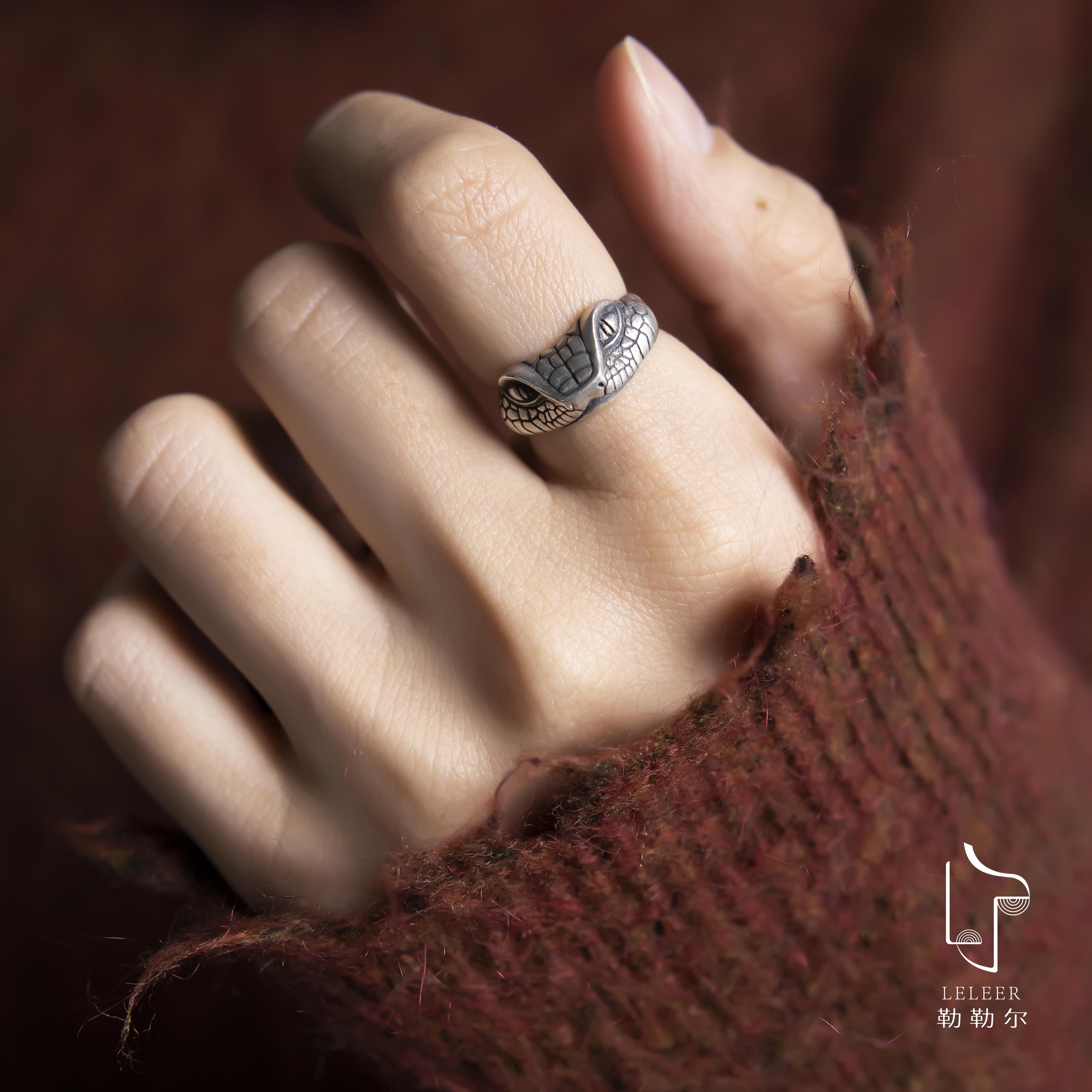 925银戒指 勒勒尔手工蛇元素戒指复古小众个性指环银戒时尚感气质