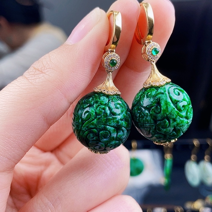 翡翠耳饰银S925镶嵌饰品