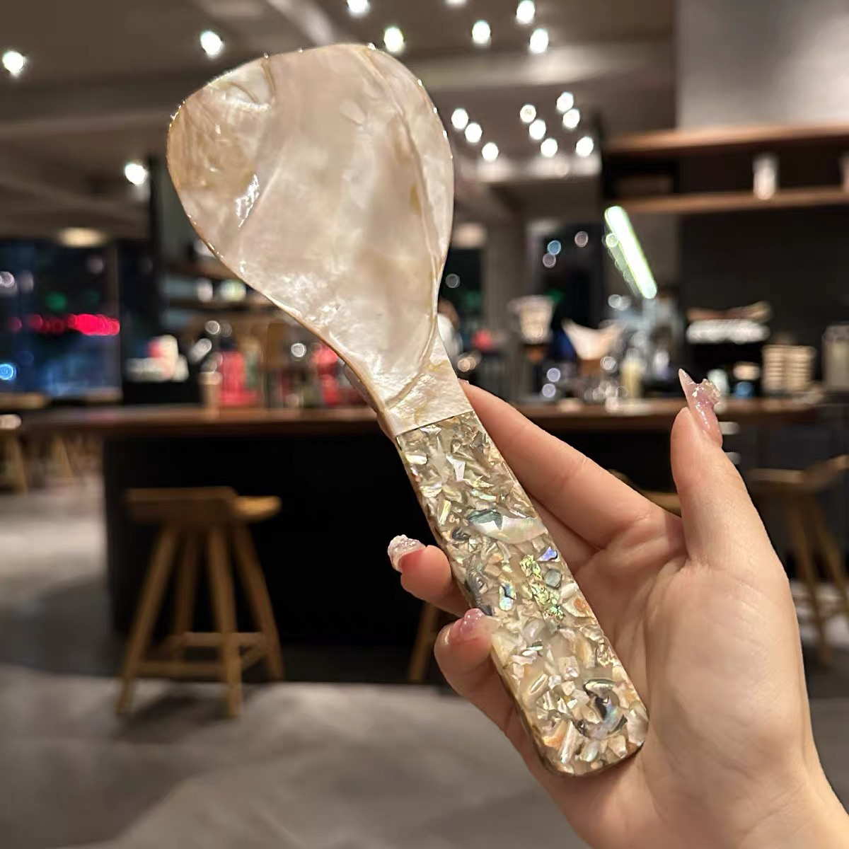 进口贝壳饭勺家用餐厅手工天然精美彩发贝勺海螺勺子创意摆件餐具