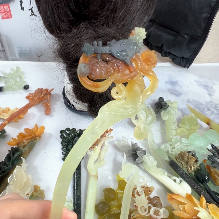 定制蛇纹石玉毛货发饰