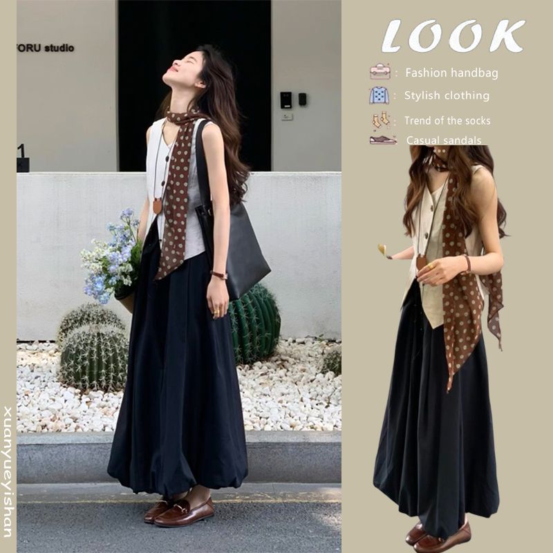 夏季一整套时尚穿搭女2025新款韩版无袖气质马甲遮肉半身裙两件套