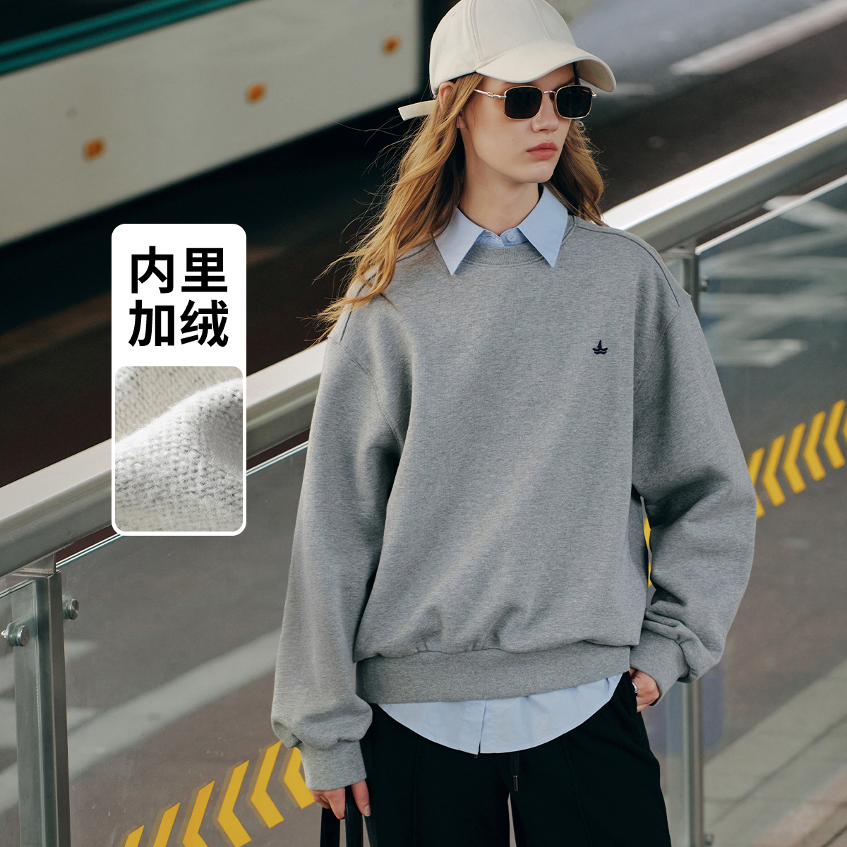[纯棉加绒]navigare意大利小帆船美式运动休闲圆领卫衣女宽松上衣