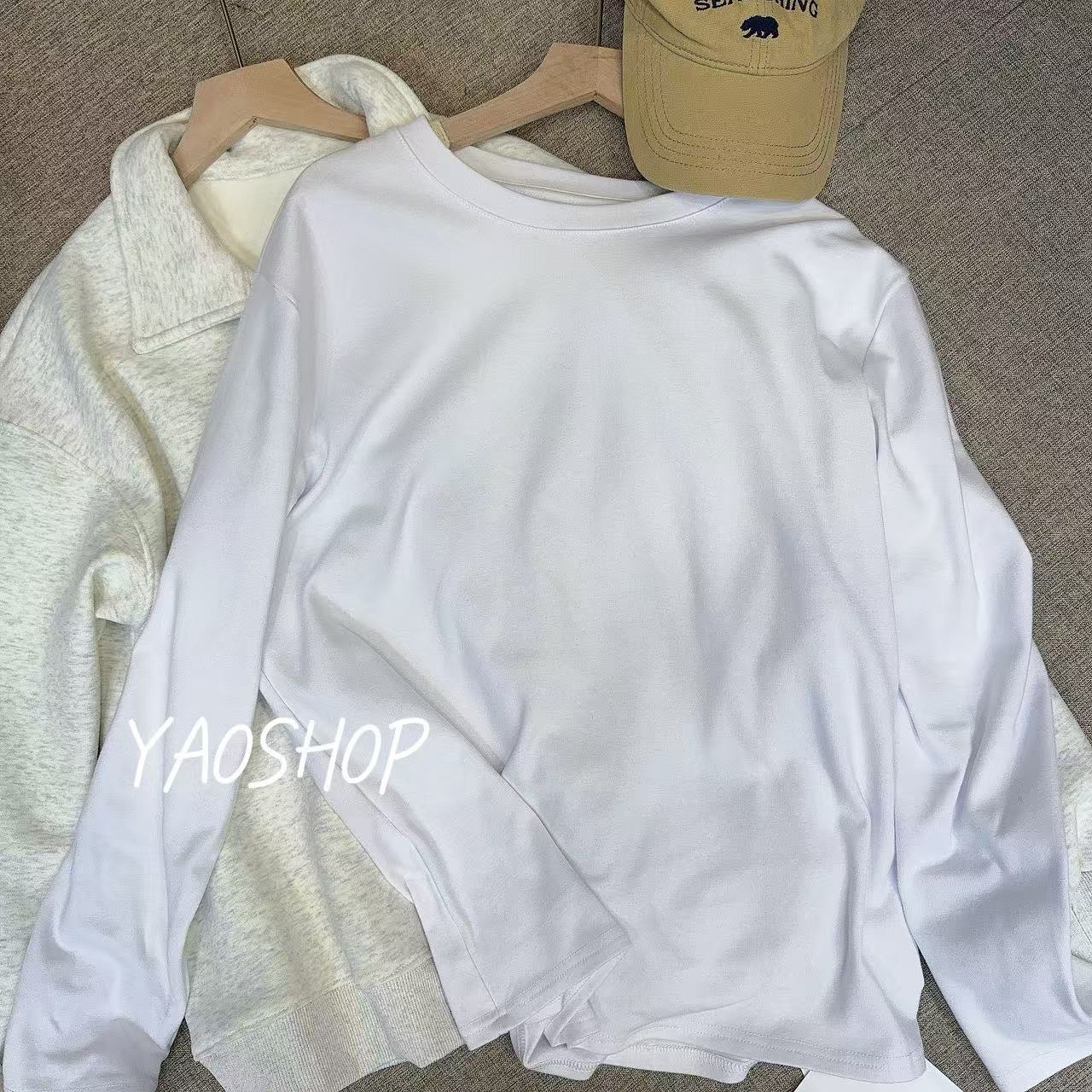 yaoshop/秋冬新款百搭加厚磨毛棉质亲肤圆领长袖T恤（28001）