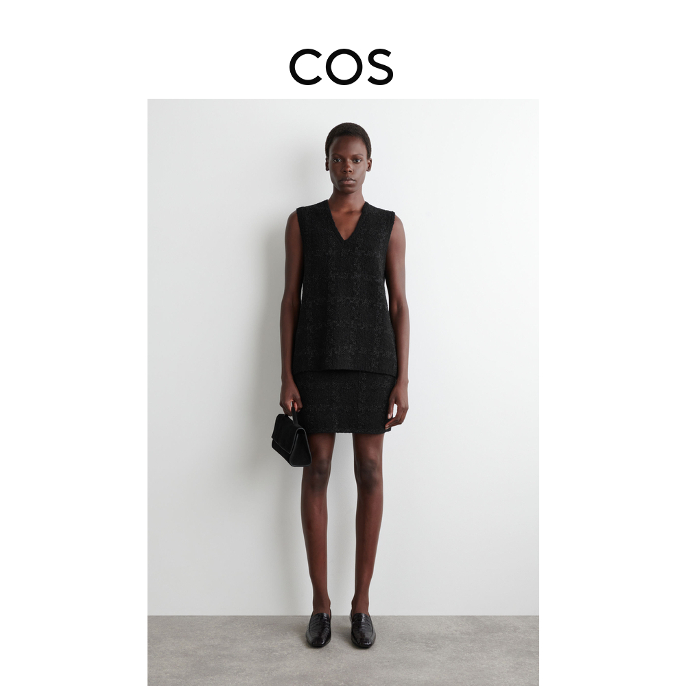 COS女装 标准版型窗格纹迷你裙黑色2025秋季新品1311604001