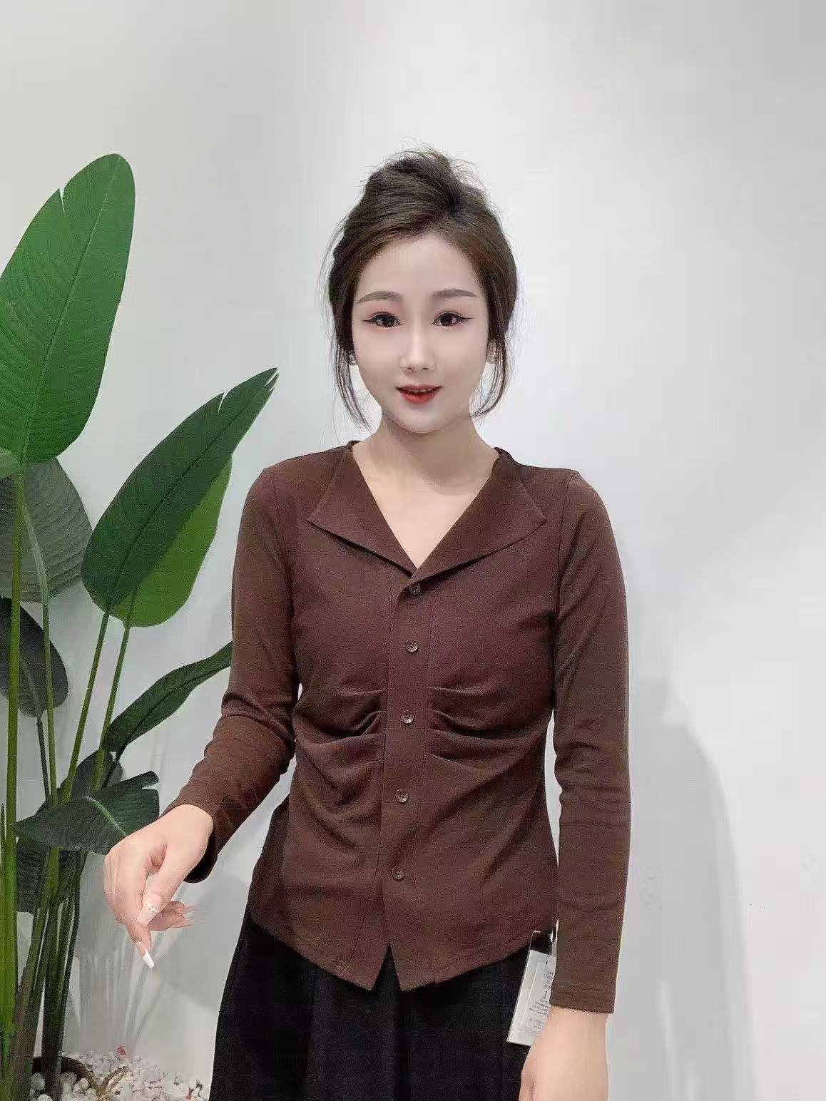 新款秋季上衣高级感西装领袖衬衫女气质百搭显瘦打底小衫装
