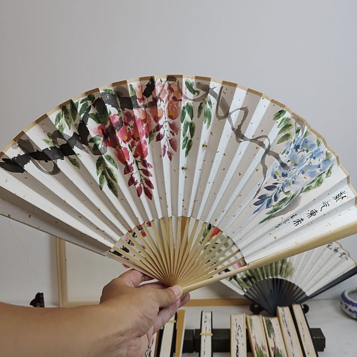 扇子手绘国画折扇中国风紫藤花9寸