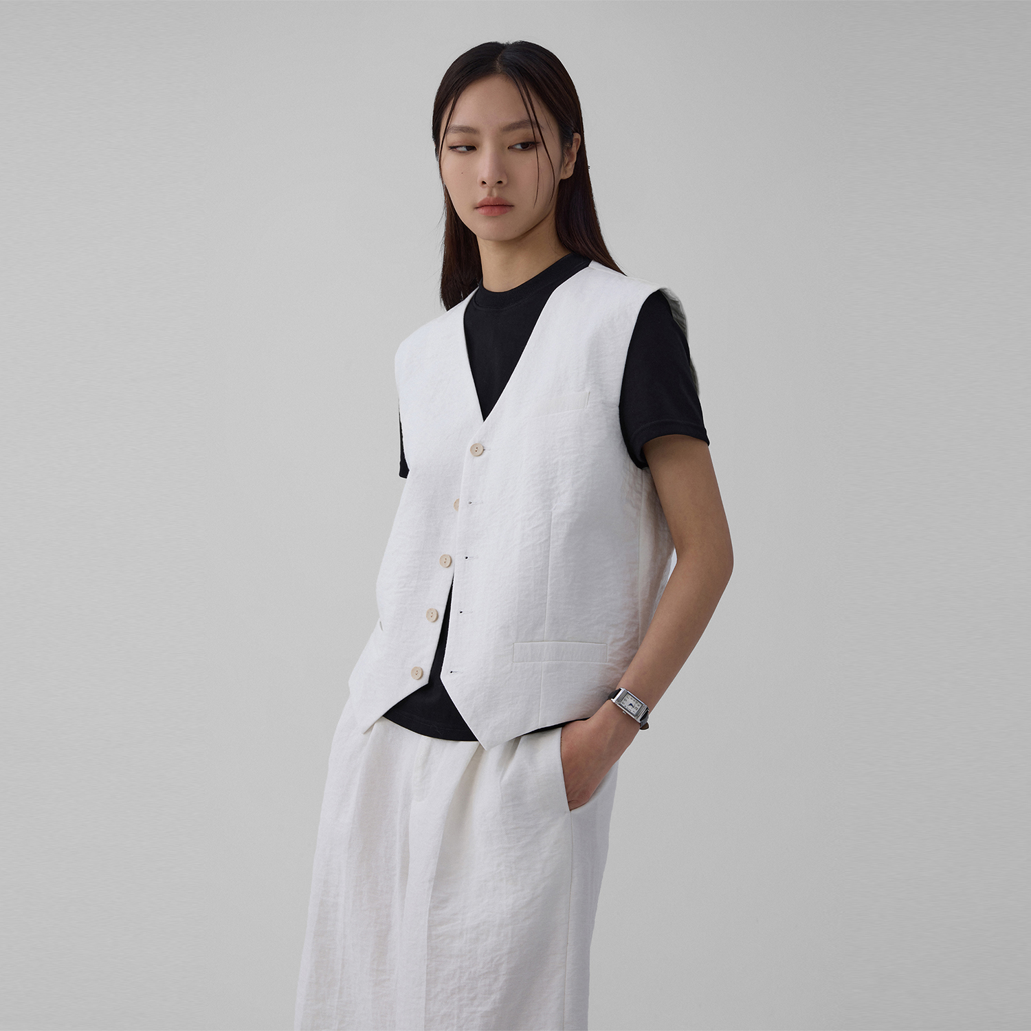 sameuoo 「老钱」夏季休闲松弛男女时尚白色无袖老钱风马甲套装