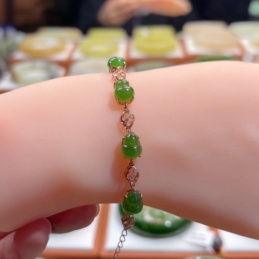 和田玉手链银S925镀金镶嵌