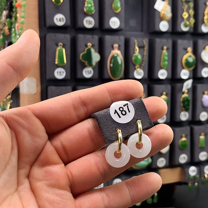 和田玉耳饰银S925镶嵌