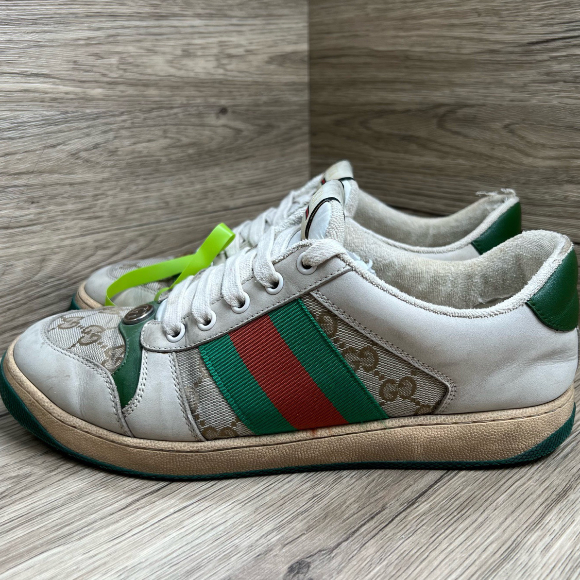 90新 GUCCI/古驰 Screener 脏脏 棕绿板鞋 40码