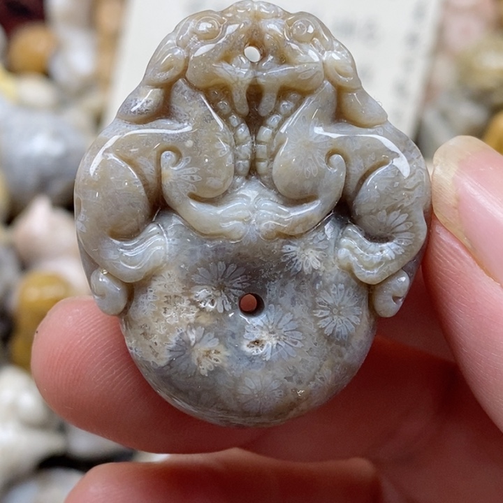 颈饰未镶嵌硅化珊瑚（珊瑚玉）有瑕 小