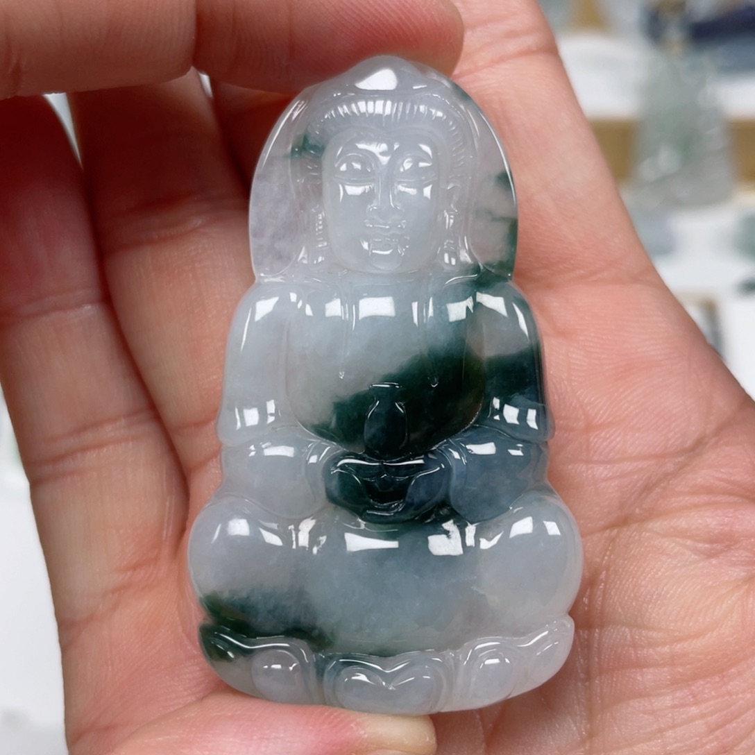 翡翠颈饰未镶嵌天然翡翠A货观音73号