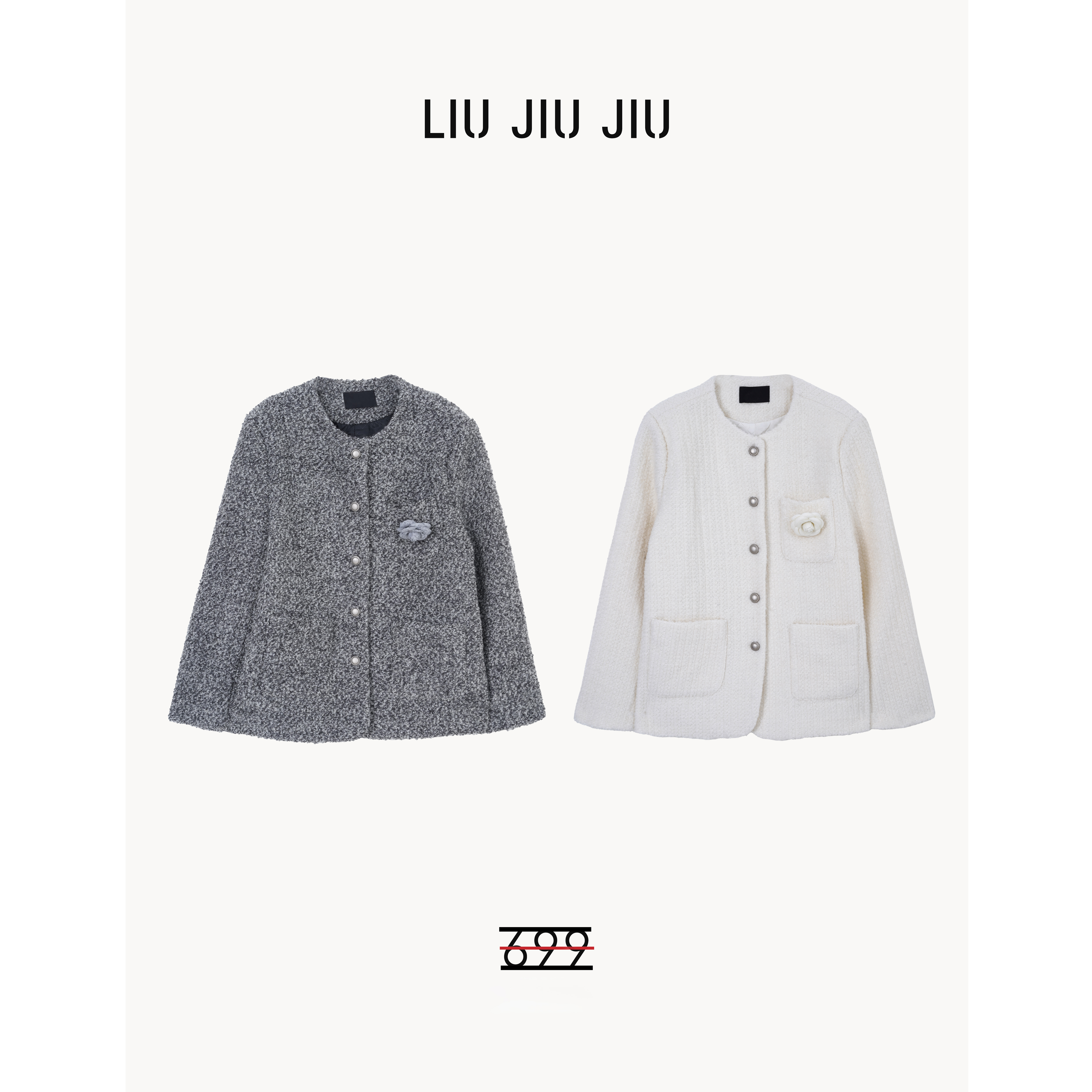 LIUJIUJIU 法式复古小香风圆领外套冬季宽松立体花朵毛呢WT2750L