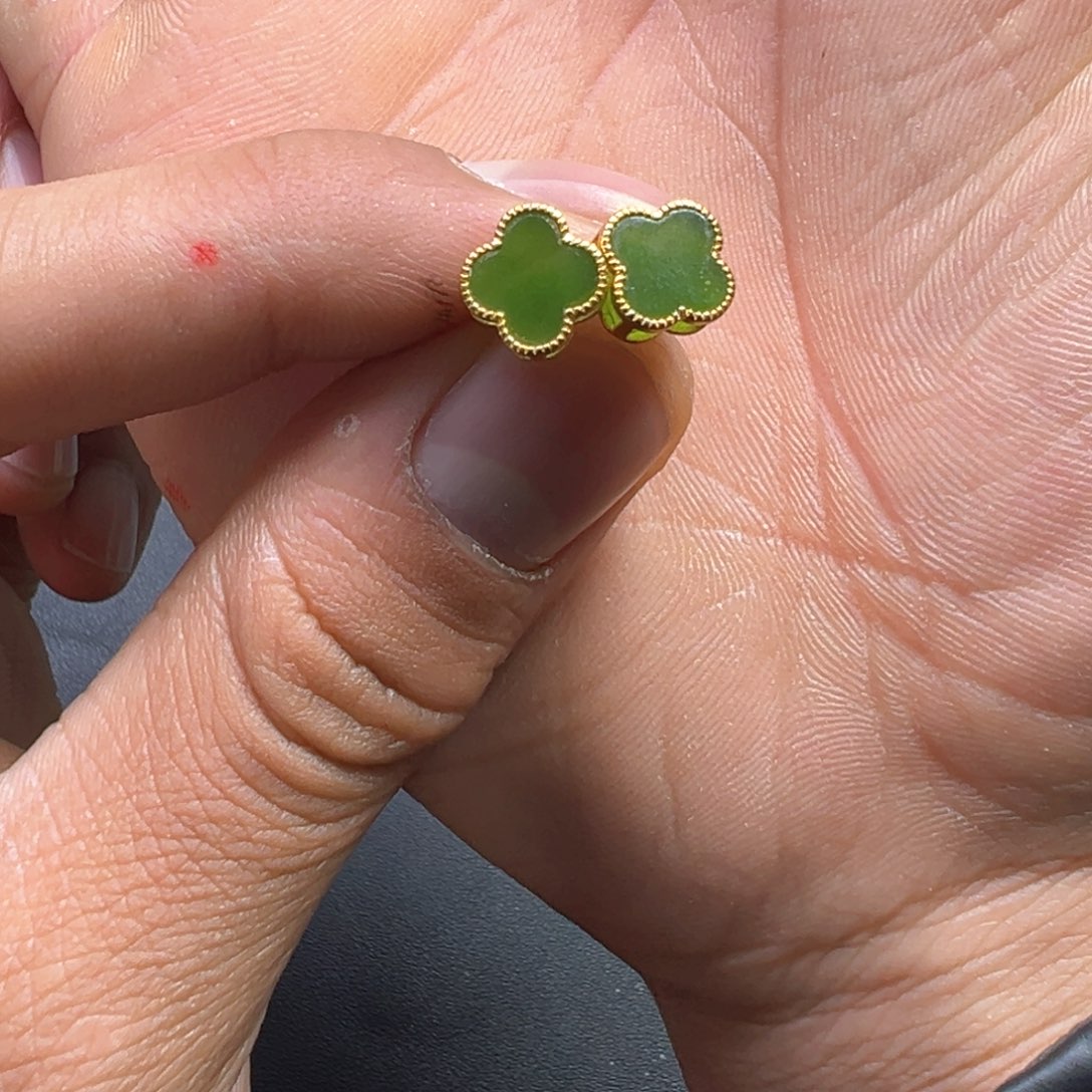 和田玉耳饰银S925镶嵌多样性拍一发一四叶草碧玉耳钉