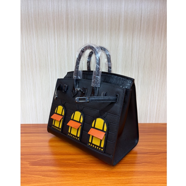 房子包bk20cm美洲鳄鱼皮手工缝线经典时尚轻奢手提女包