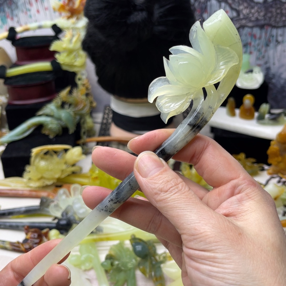 【闪购商品】蛇纹石玉发饰合金
