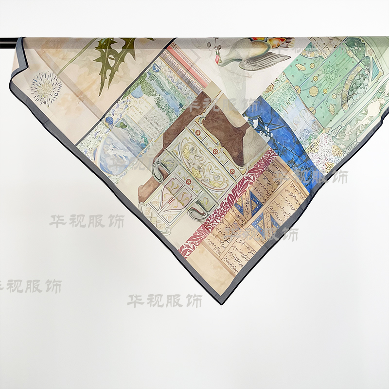 【白鸽青空-建于绉方巾】2026夏温柔风景画双面印花时尚轻薄方巾纱
