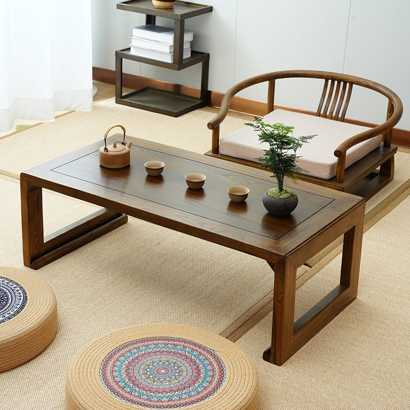 日式禅意榆木茶几小桌子阳台矮桌组合榫卯阳台小阳台茶桌购买链接
