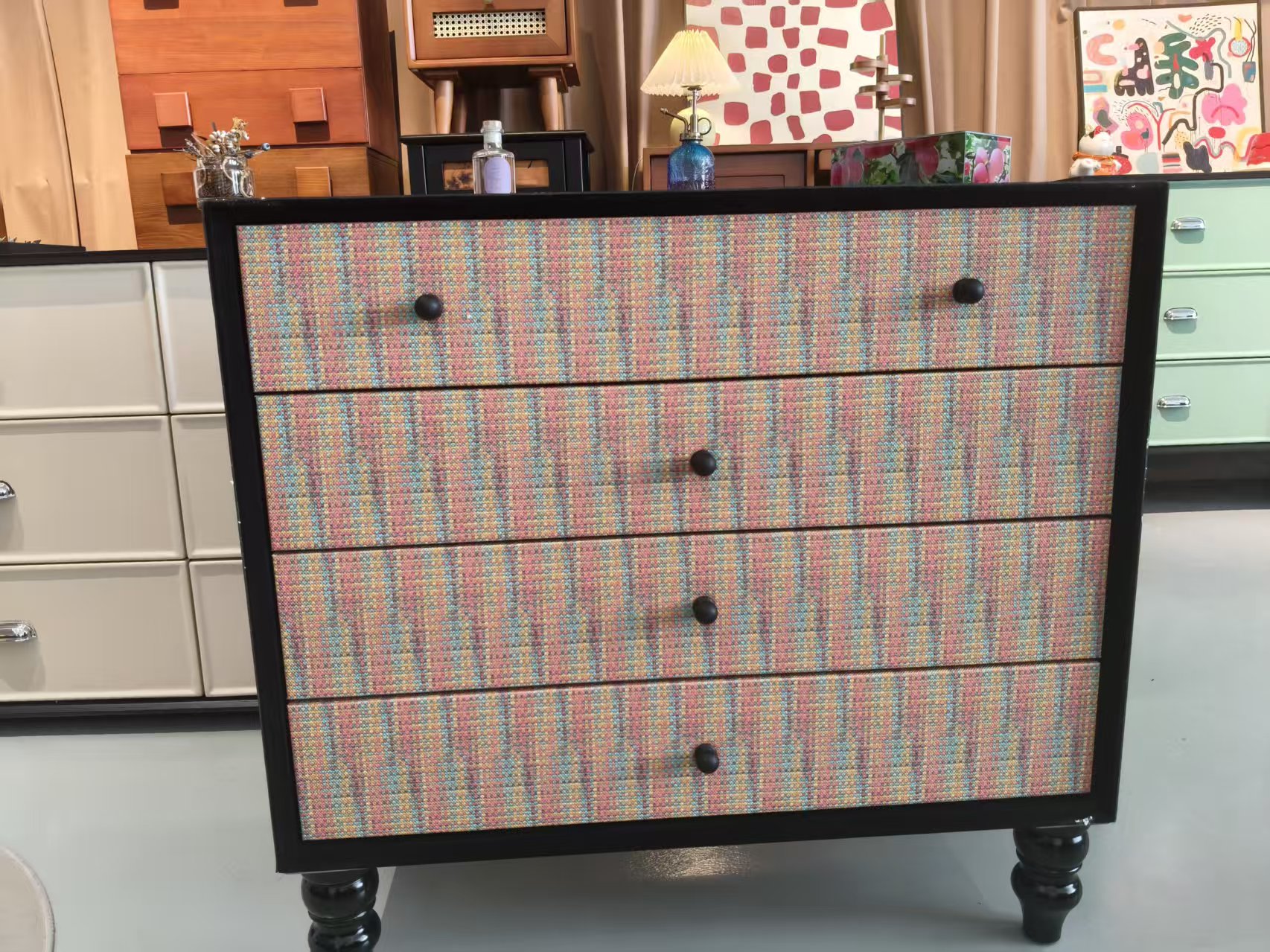 法式轻奢藤编意式储藏移动斗柜柜子边柜抽屉式