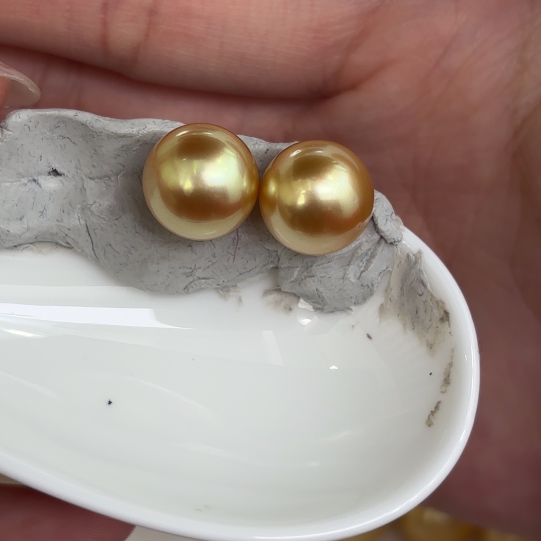 定制海水珍珠裸珠未镶嵌12-13mm金珠裸珠两颗