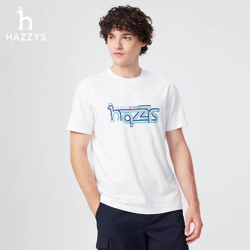 Hazzys哈吉斯抗菌男士短袖运动T恤舒适圆领休闲时尚