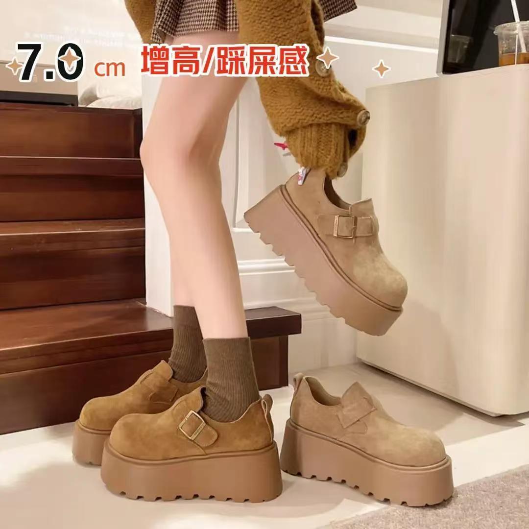 厚底增高小个子勃肯鞋女2025春秋新款爆款大头丑萌乐福鞋博肯单鞋