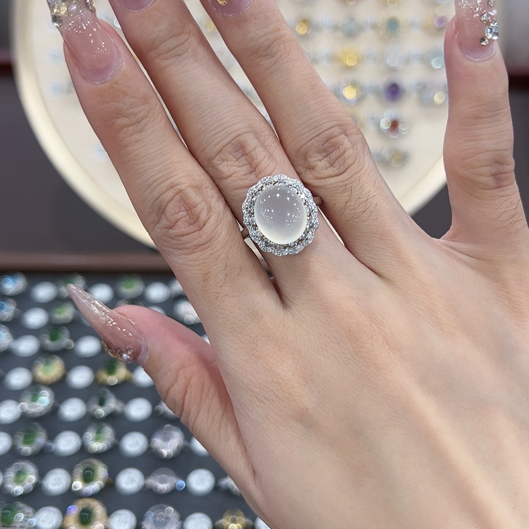 蛇纹石玉戒指银S925镶嵌叮*?