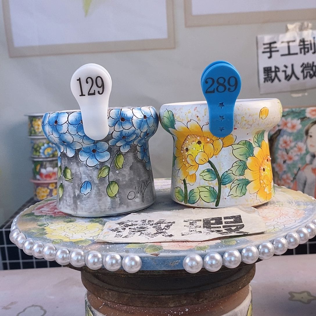 紫砂花盆红陶手绘花盆