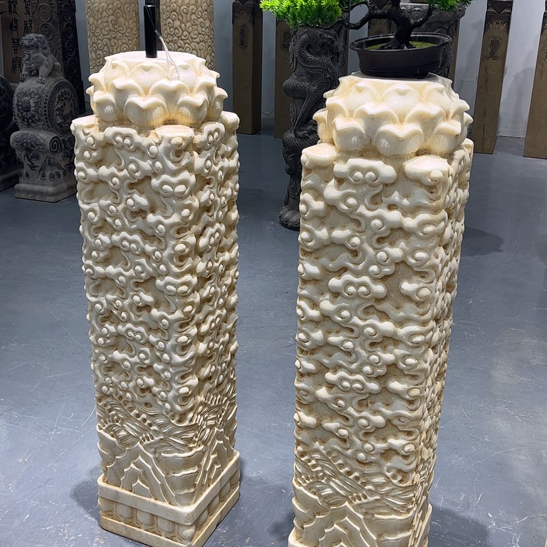 @***H石材一对汉白玉祥云石柱