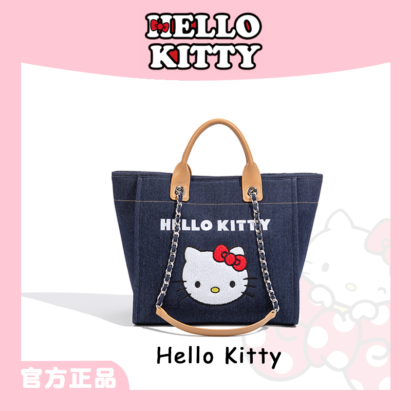 Mesuca/麦斯卡2026新款深蓝凯蒂猫猫头托特大包