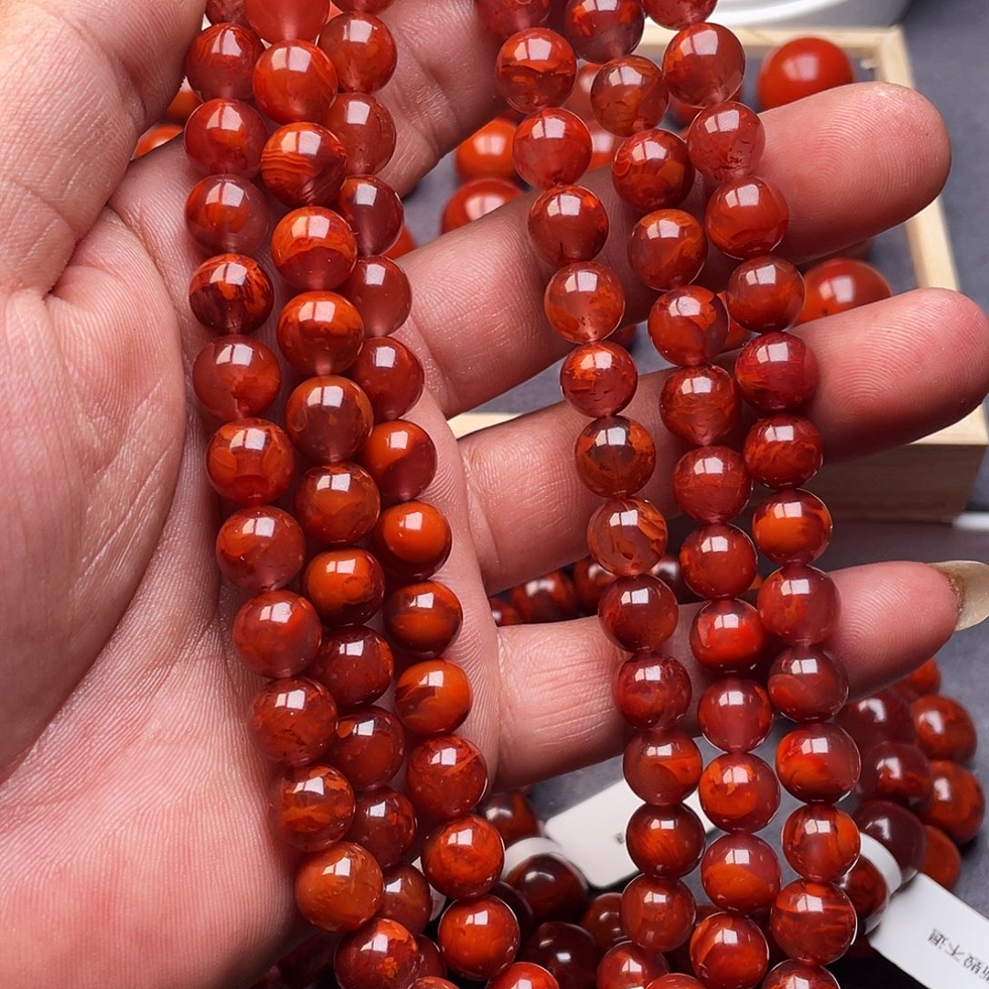 南红玛瑙未镶嵌三通南红瓦西9 mm佛珠