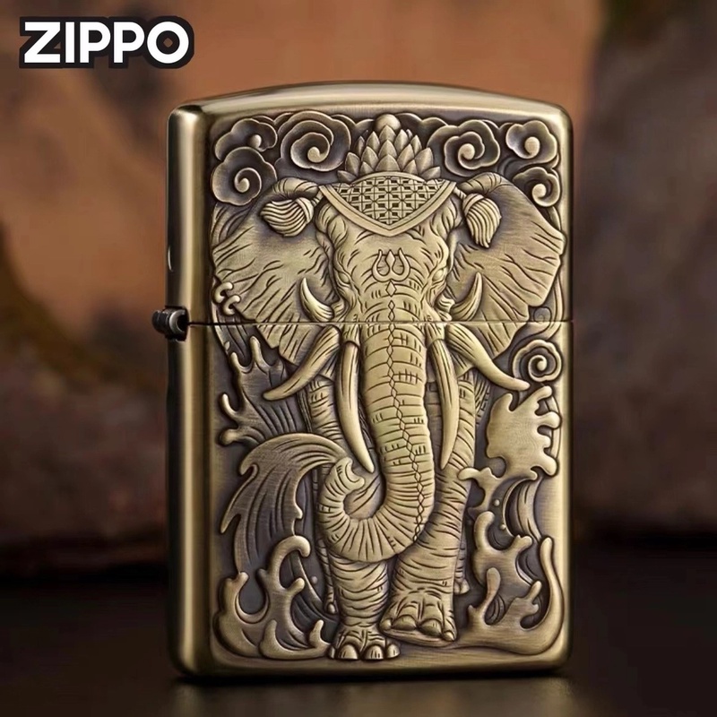 ZIPPO正品打火机168-六牙大象-鬼王黄铜盔甲浮雕【达人专属】