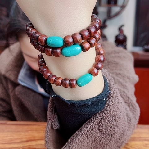 黄花梨/降香黄檀黄花梨单圈手串搭配配珠