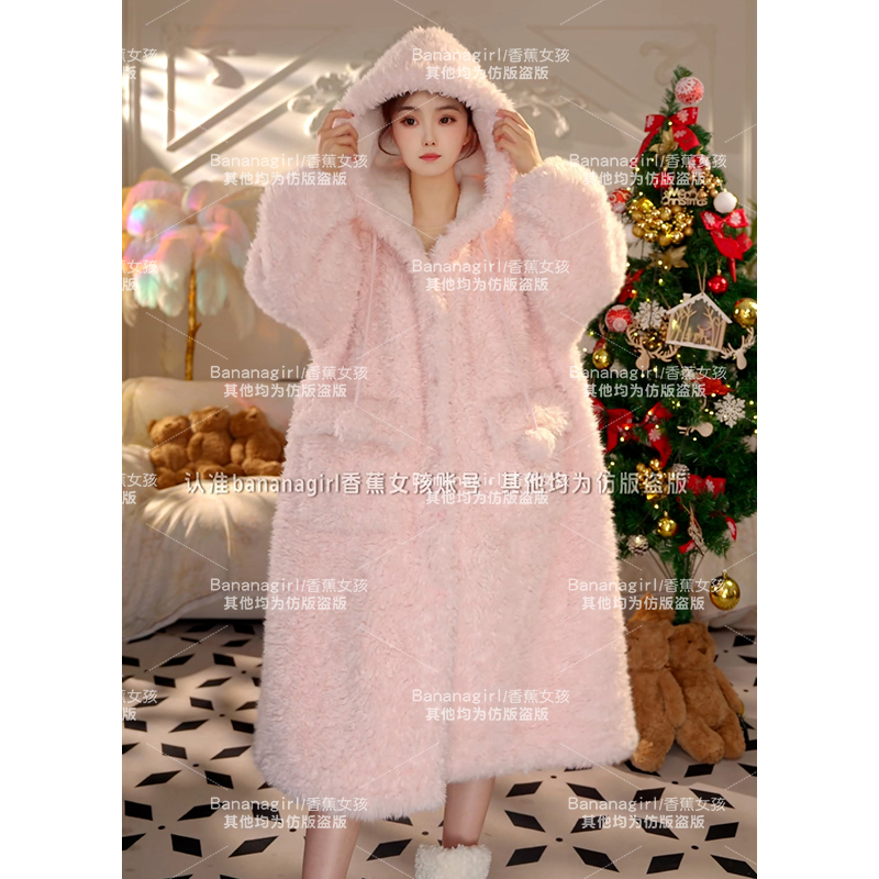 Bananagirl【高定托卡卷毛绒】极寒睡衣女冬季连帽睡袍家居服可外穿